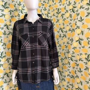 Plaid Button-Up Shirt - Black